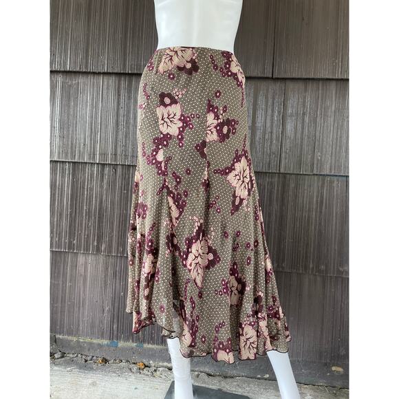🔥Y2K Anne Klein 100% Silk Romantic Floral Bohemian Flowy Asymmetrical Skirt 16W - Picture 1 of 9